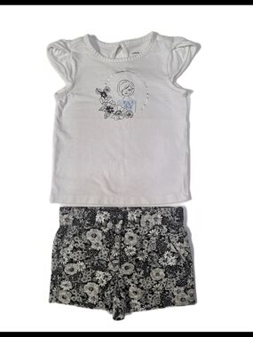 Janie & Jack Girls set Size 3 Black White Floral Top And Shorts Summer Spring